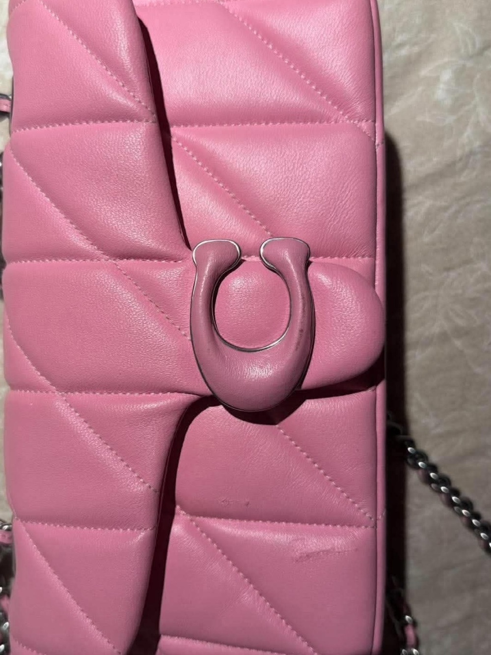 Pink Quilted Crossbody Bag with Signature Horseshoe Accent